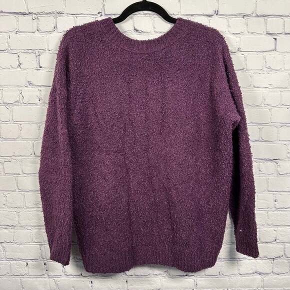 Lands' End Women's Purple Cable Knit Long Sleeve Crew Neck Sweater - Picture 2 of 5